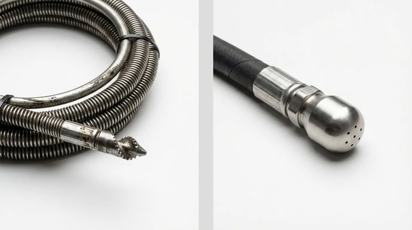 Drain snake cable and hydro jetting nozzle used for drain cleaning in New Albany, MS